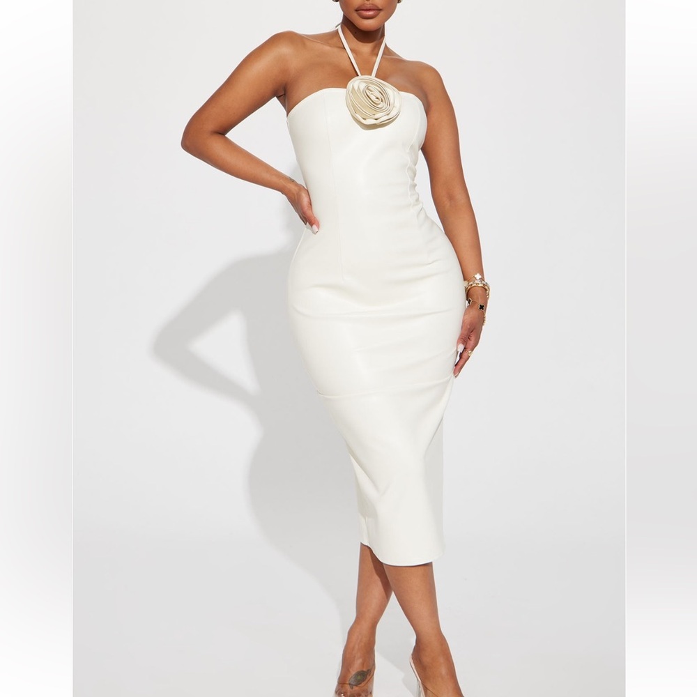 Fashionnova faux leather white dress